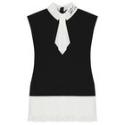 Girls Black & White Pleated Crepe Dress, 1, hi-res