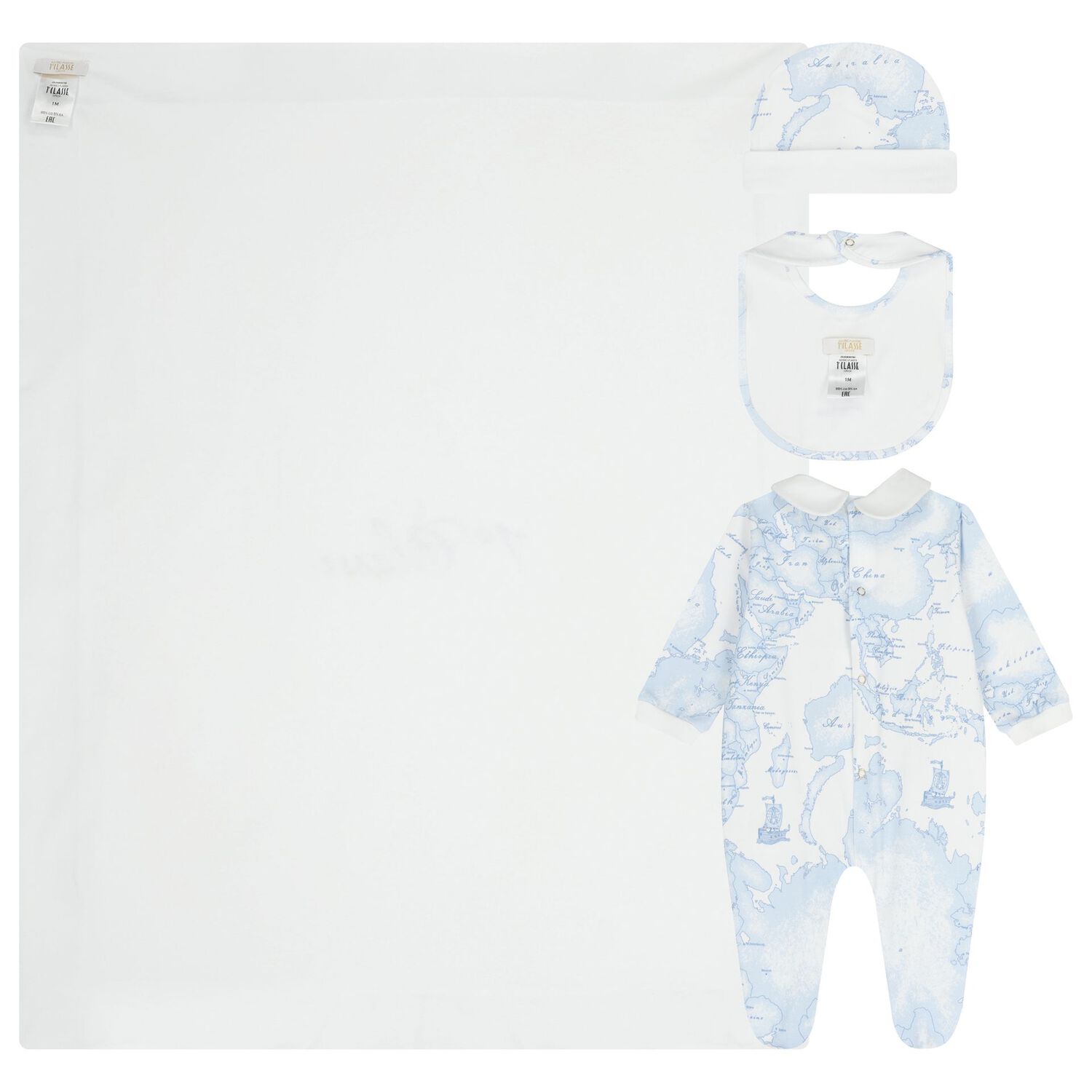 Baby Boys White & Blue Geo Map Babygrow Gift Set , 3, hi-res