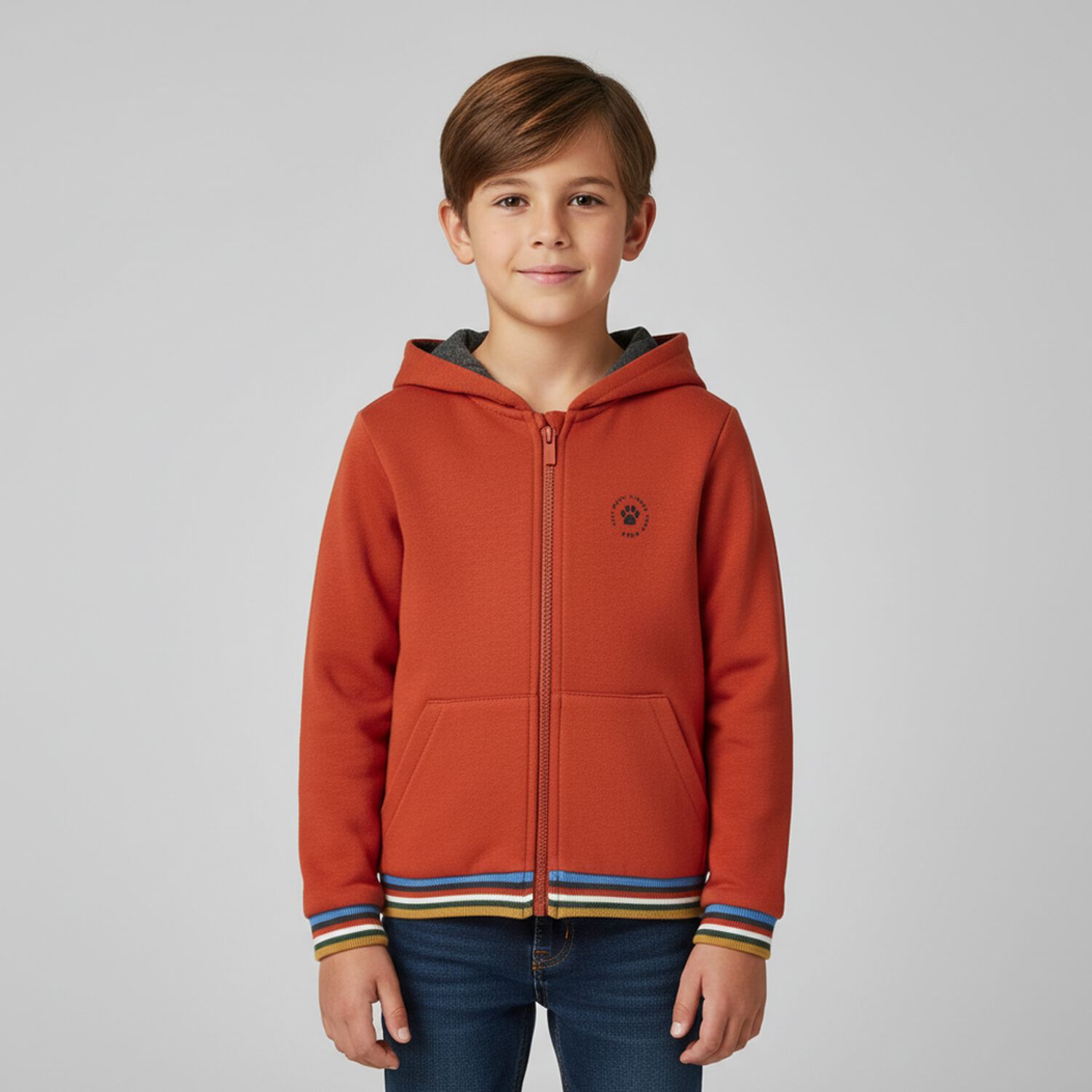 Younger Boys Orange Tiger Zip Up Top, 1, hi-res image number null