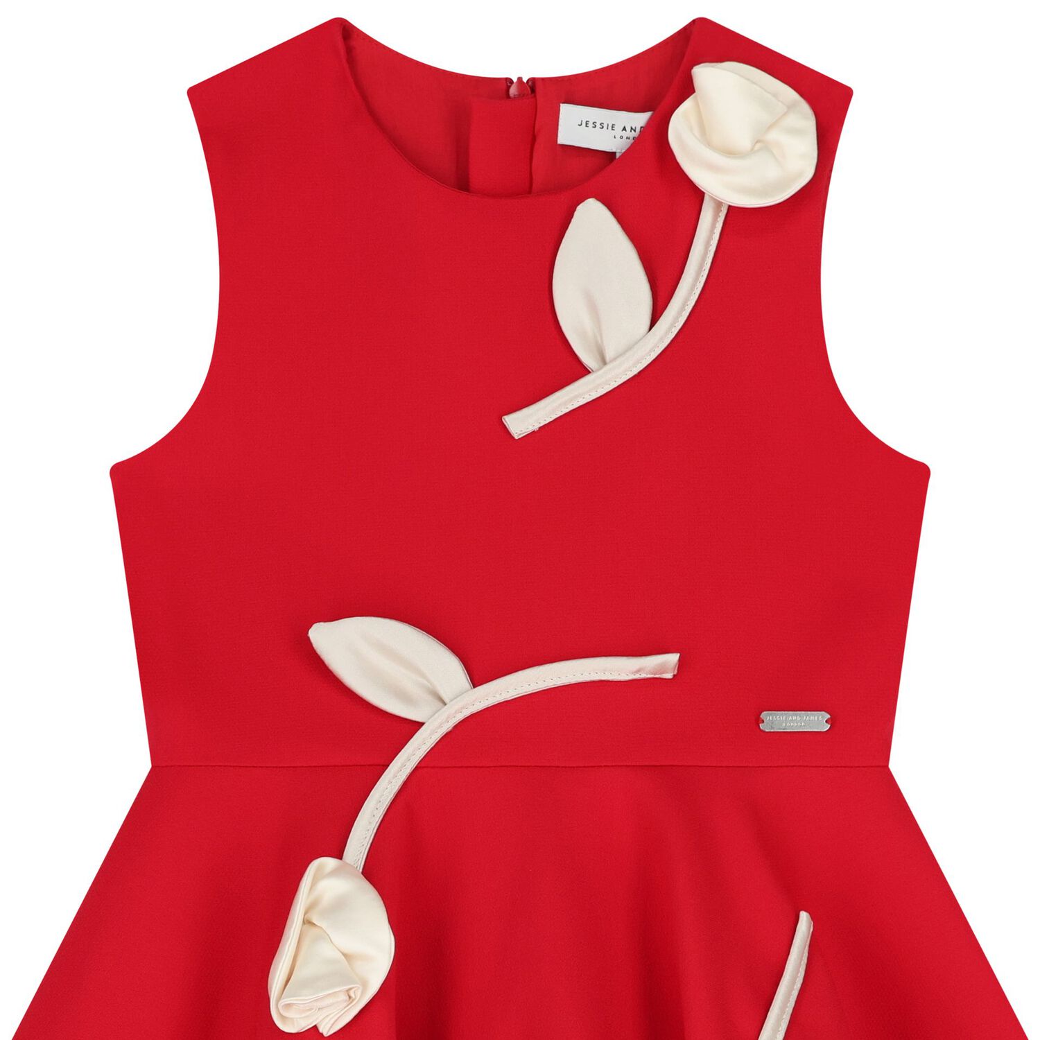 فستان بنات من الساتان مزين بالزهور باللون الاسود , 2, hi-res