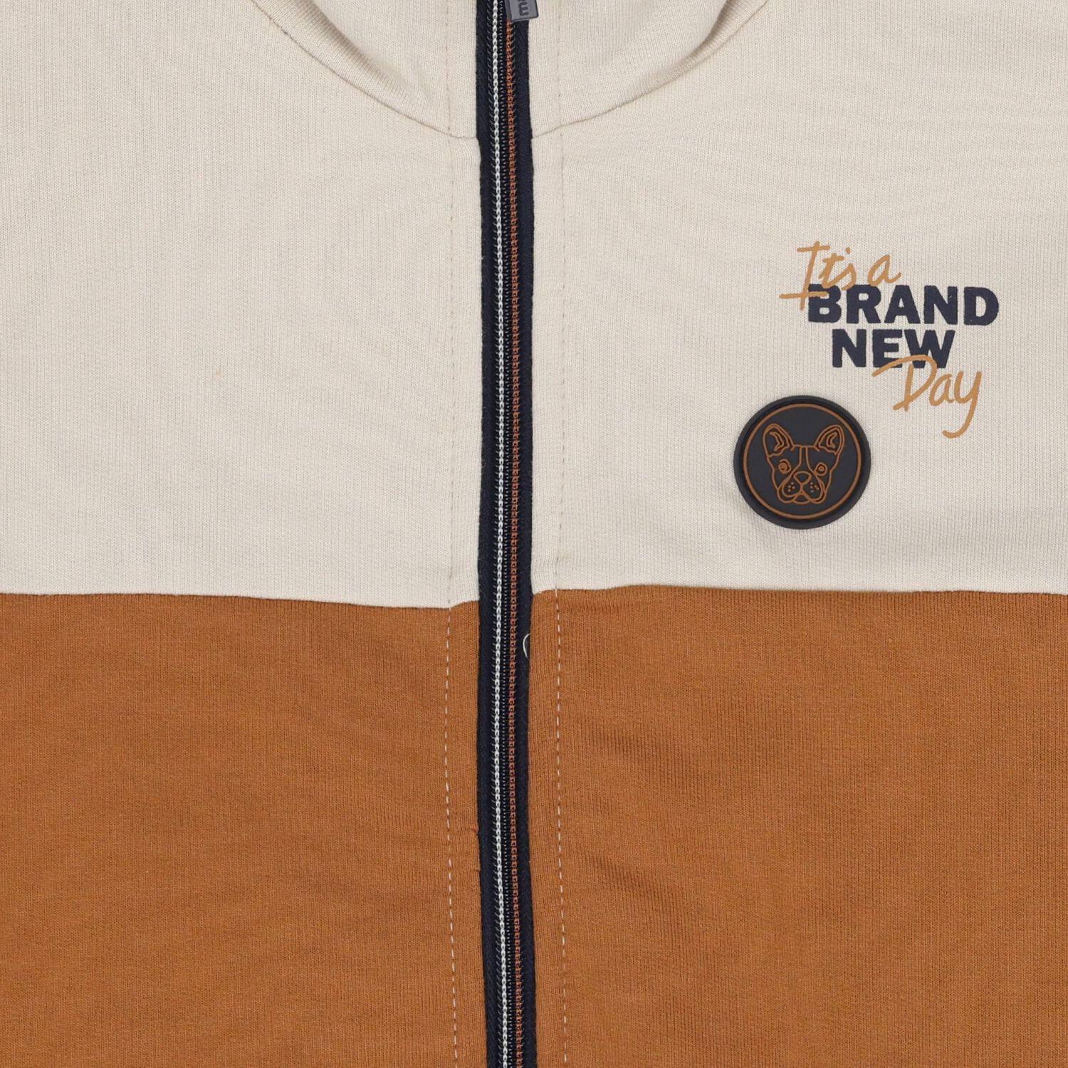Boys Ivory, Beige & Navy Blue Tracksuit, 1, hi-res