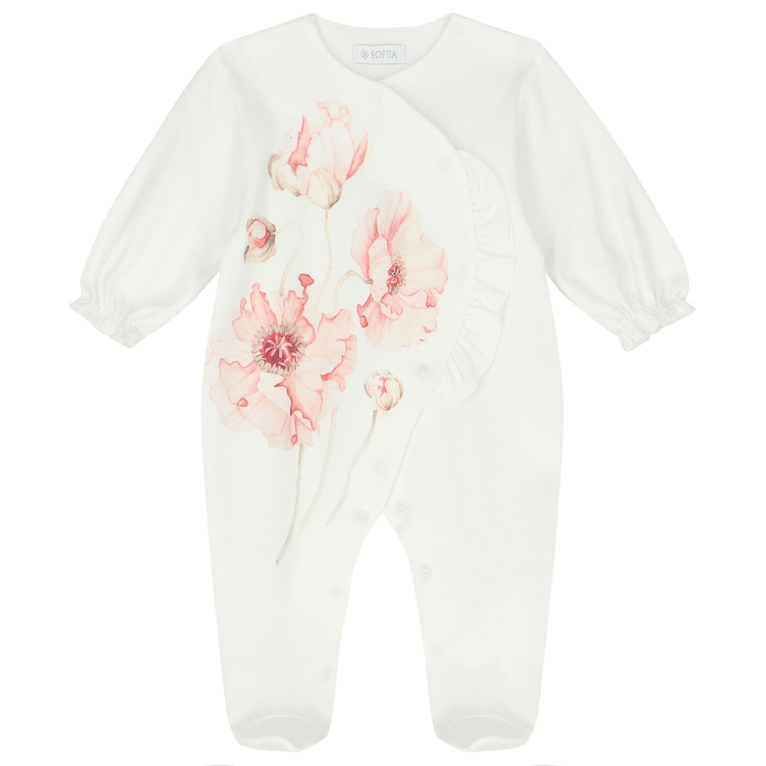 Baby Girls White Floral Babygrow, 1, hi-res