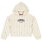 Girls Ivory Logo Hooded Top, 1, hi-res