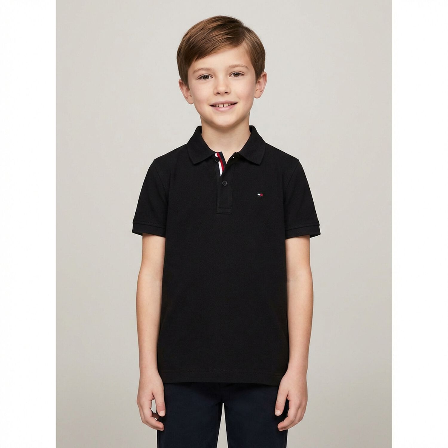 Boys Black Logo Polo Shirt, 1, hi-res