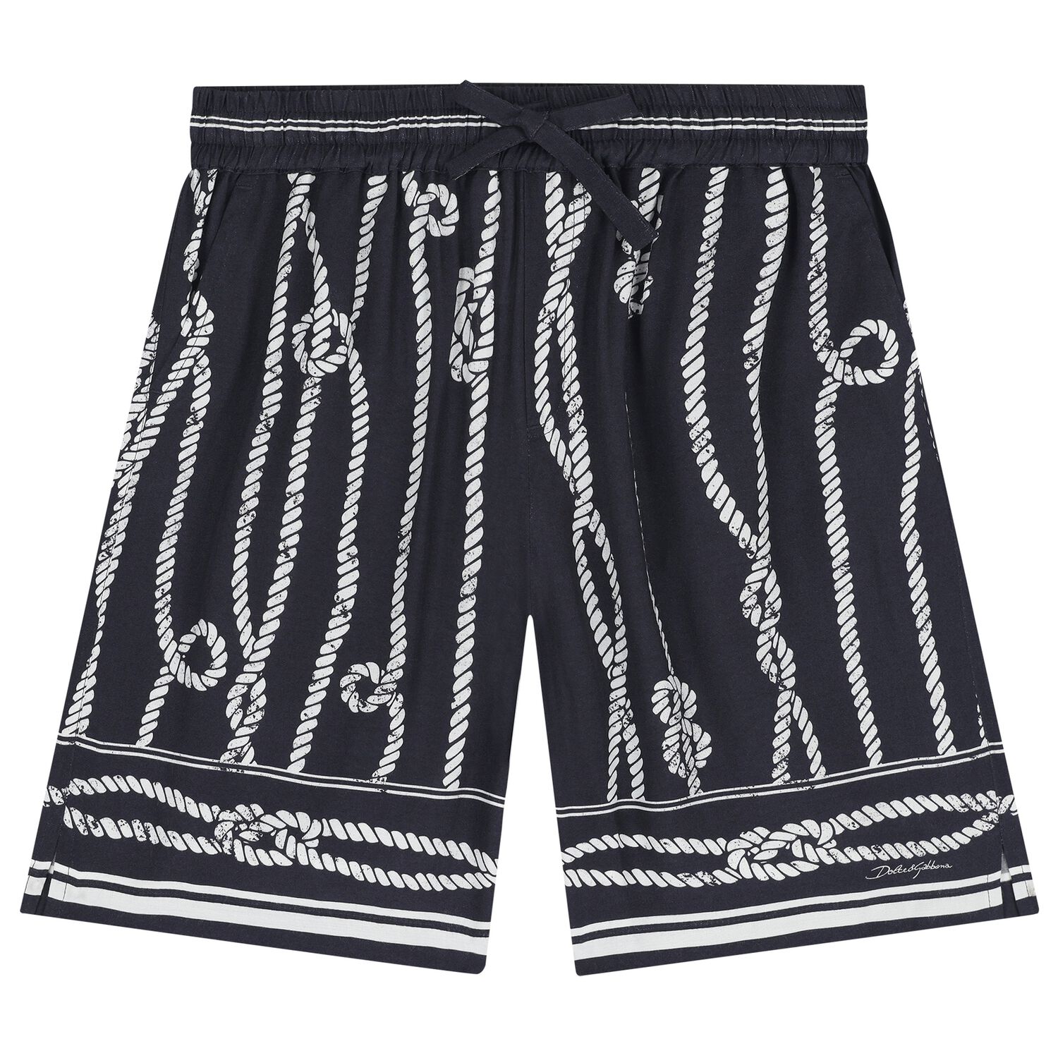 Boys Navy Blue Rope Shorts, 1, hi-res