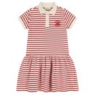 Girls Ivory & Red Logo Striped Polo Dress, 2, hi-res