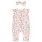 Baby Girls White & Pink Africa Romper & Headband Set  , 1, hi-res