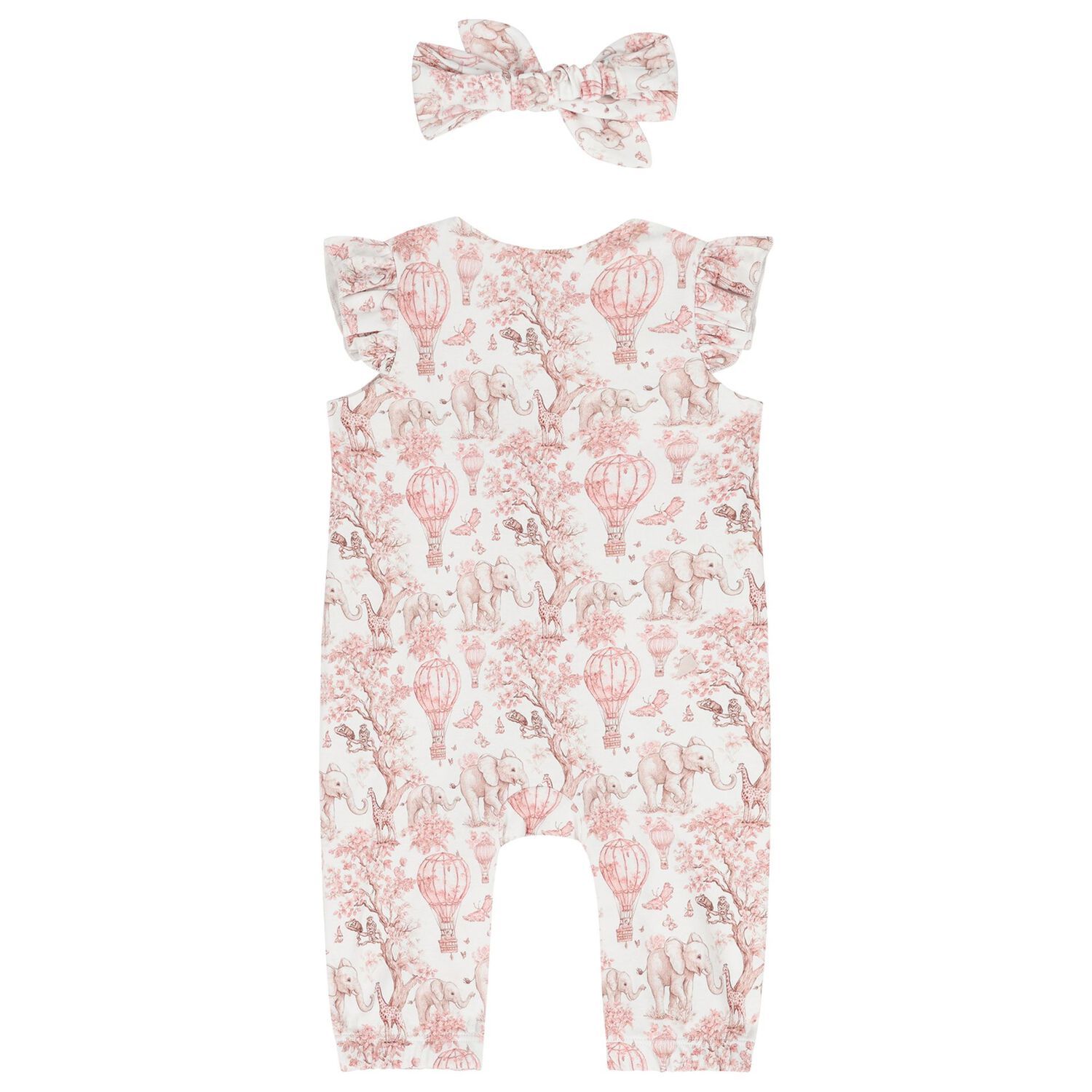 Baby Girls White & Pink Africa Romper & Headband Set  , 1, hi-res
