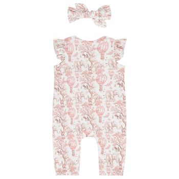 Baby Girls White & Pink Africa Romper & Headband Set  
