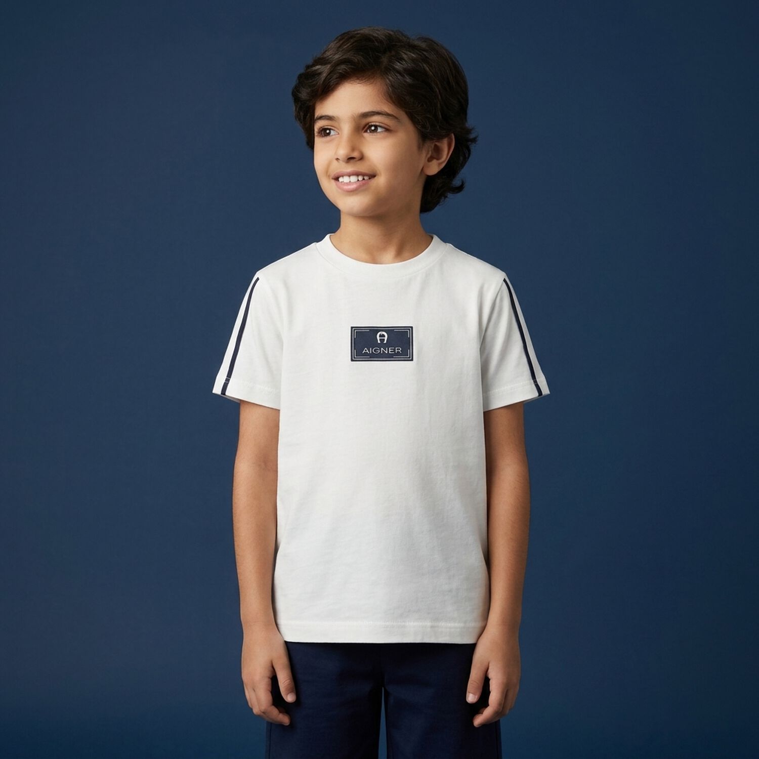 Younger Boys White Logo T-Shirt, 1, hi-res