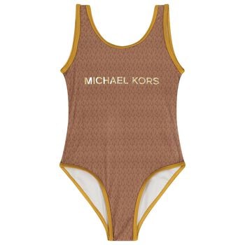 مايوه سباحه للبنات بالشعار باللون الذهبي والبنى 