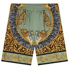 Boys Green, Yellow & Black Tiger Barocco Shorts, 1, hi-res