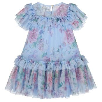 Girls Blue Floral Tulle Dress
