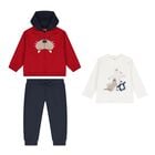 Younger Boys Ivory, Red & Navy Blue Teddy Bear Tracksuit Set (3 Piece), 3, hi-res
