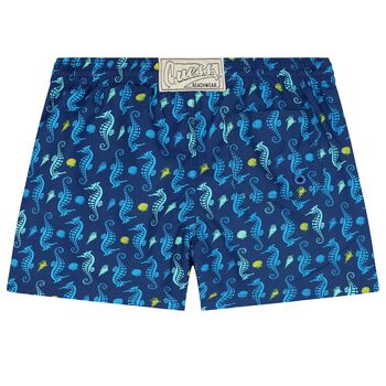 Boys Navy Blue Printed Swim Shorts