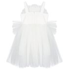 Girls White Flower Tulle Dress, 1, hi-res