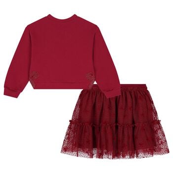 Girls Red Bow Tulle Skirt Set