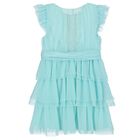 Girls Aqua Pleated Tulle Dress, 2, hi-res