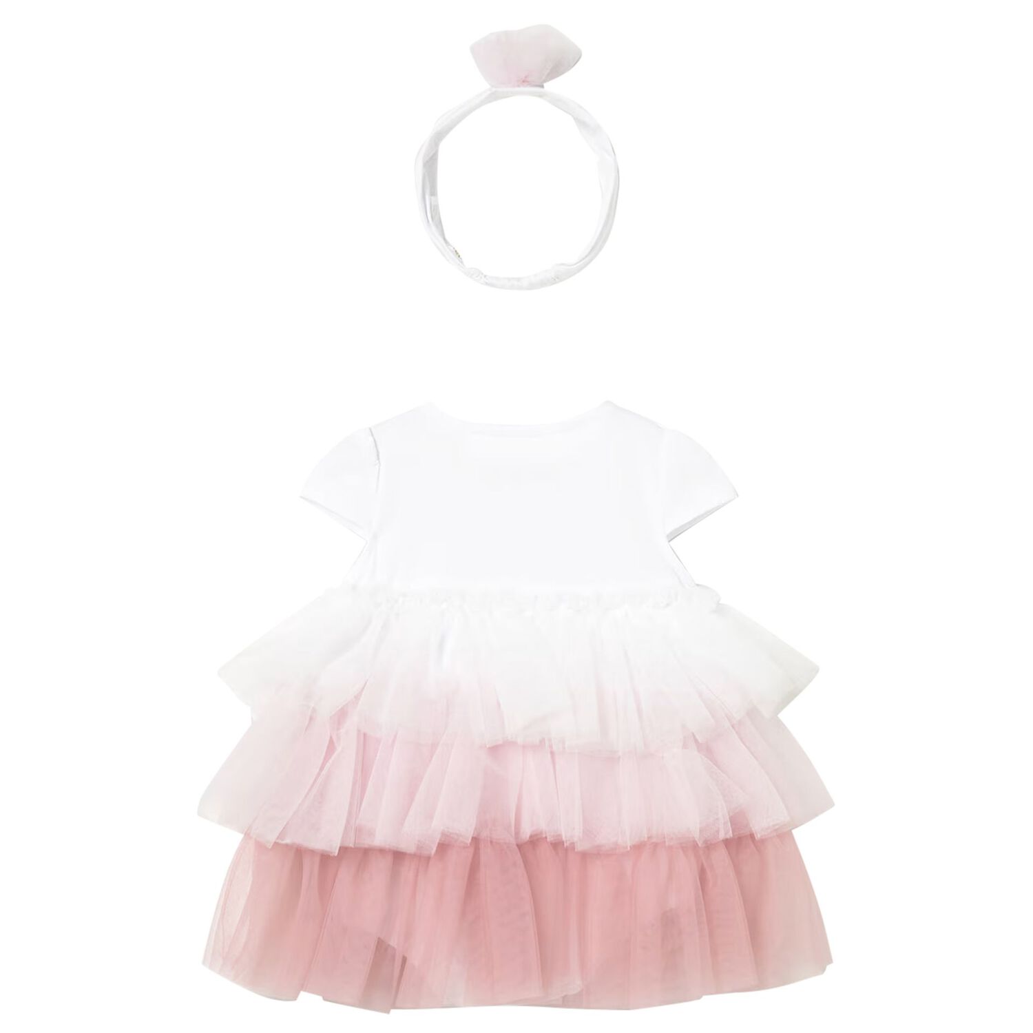 Baby Girls White & Pink Ombre Tulle Dress Set, 1, hi-res