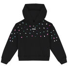 Girls Black Logo Embellished Hooded Top, 1, hi-res