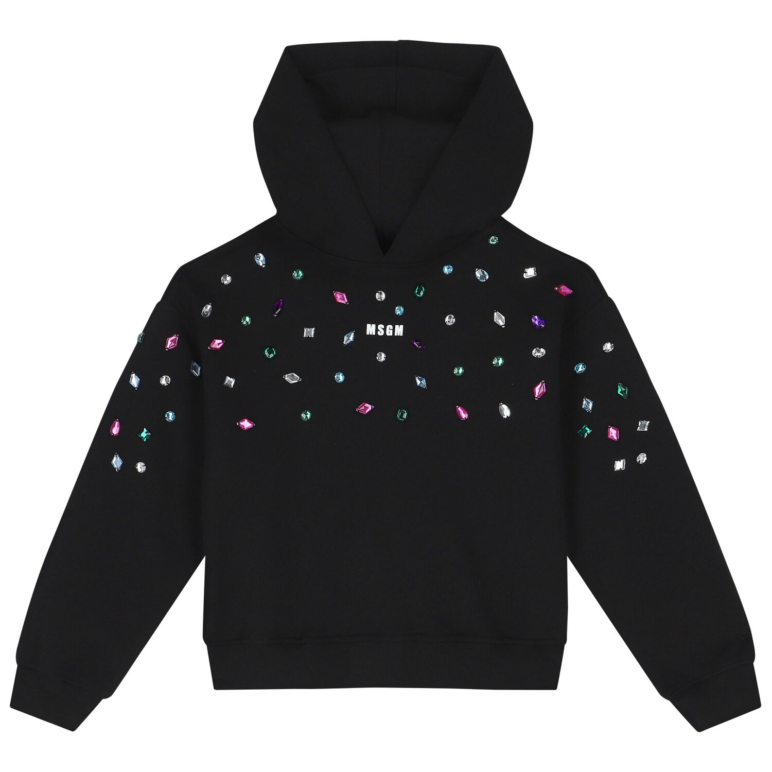 Girls Black Logo Embellished Hooded Top, 1, hi-res