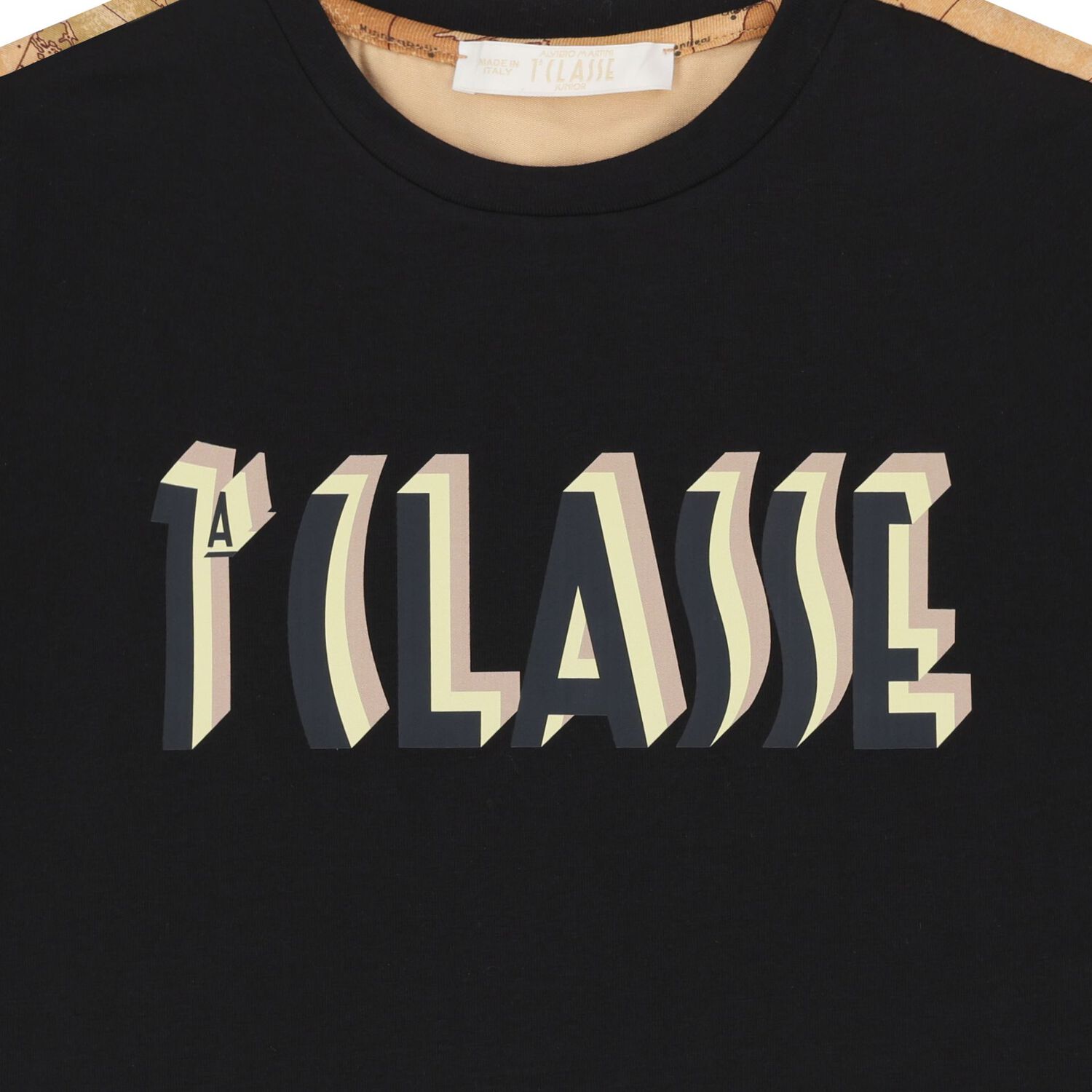 تي شيرت بشعار خريطة جغرافية باللونين الأسود والبيج للأولاد, 2, hi-res