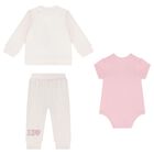 Baby Girls Ivory & Pink Logo Trouser Set, 1, hi-res