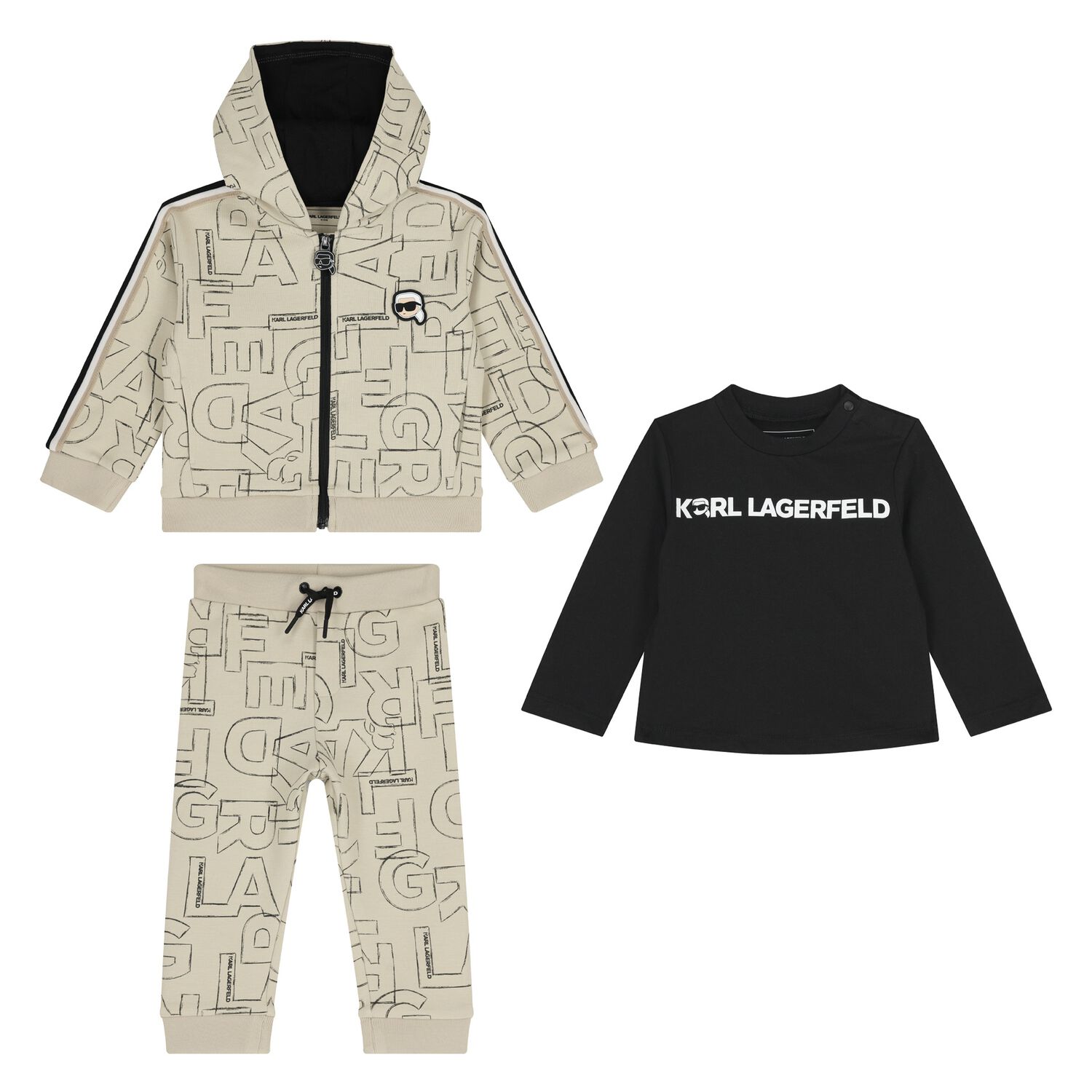 Younger Boys Beige & Black Tracksuit Set (3 Piece), 1, hi-res