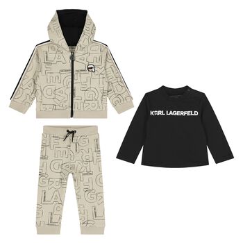 Younger Boys Beige & Black Tracksuit Set (3 Piece)