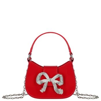 Girls Metallic Red Diamante Bow Handbag ( 16CM )