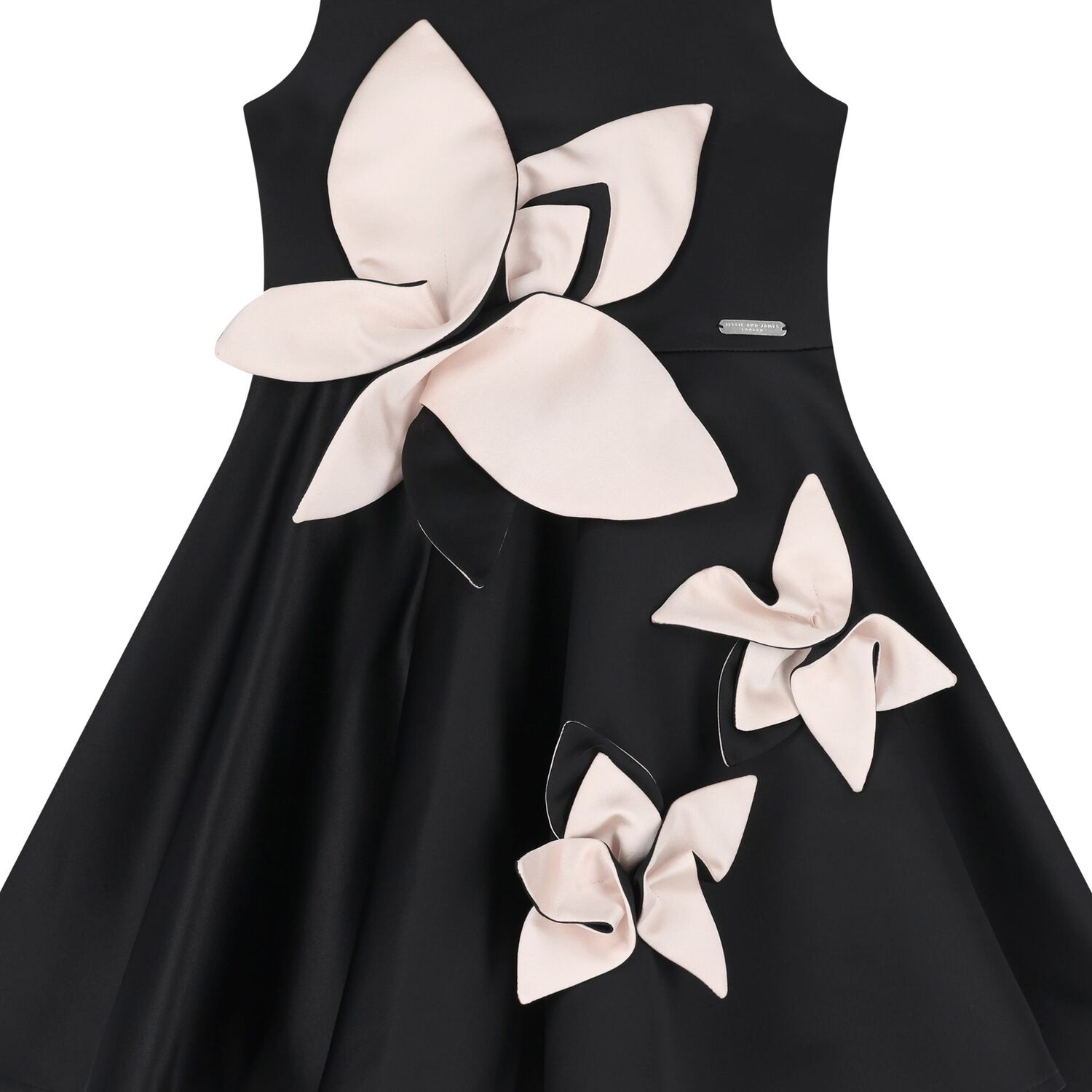 Girls Black & Pink Satin Floral Dress, 1, hi-res image number null