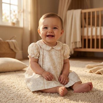 فستان بناتي صغير بلون العاج والبيج مزين بالزهور