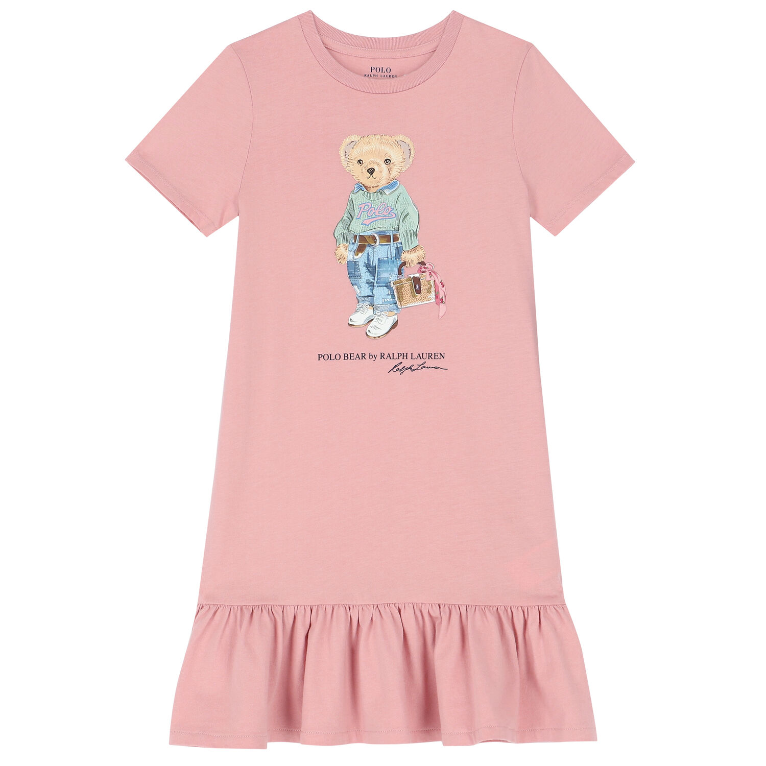 Girls Pink Bear Logo Dress, 1, hi-res
