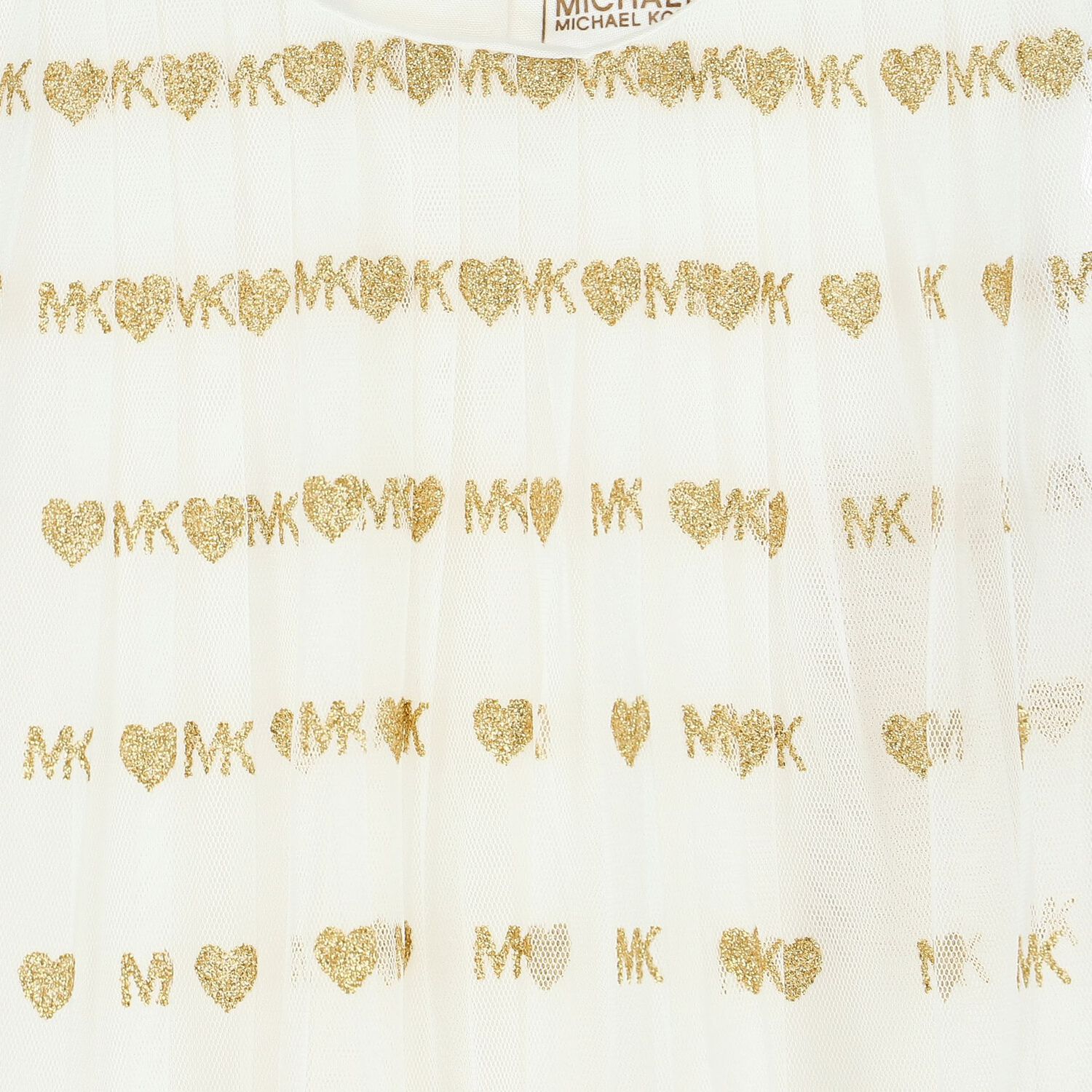 طقم بنات فستان شبكي باللون العاجي, 1, hi-res