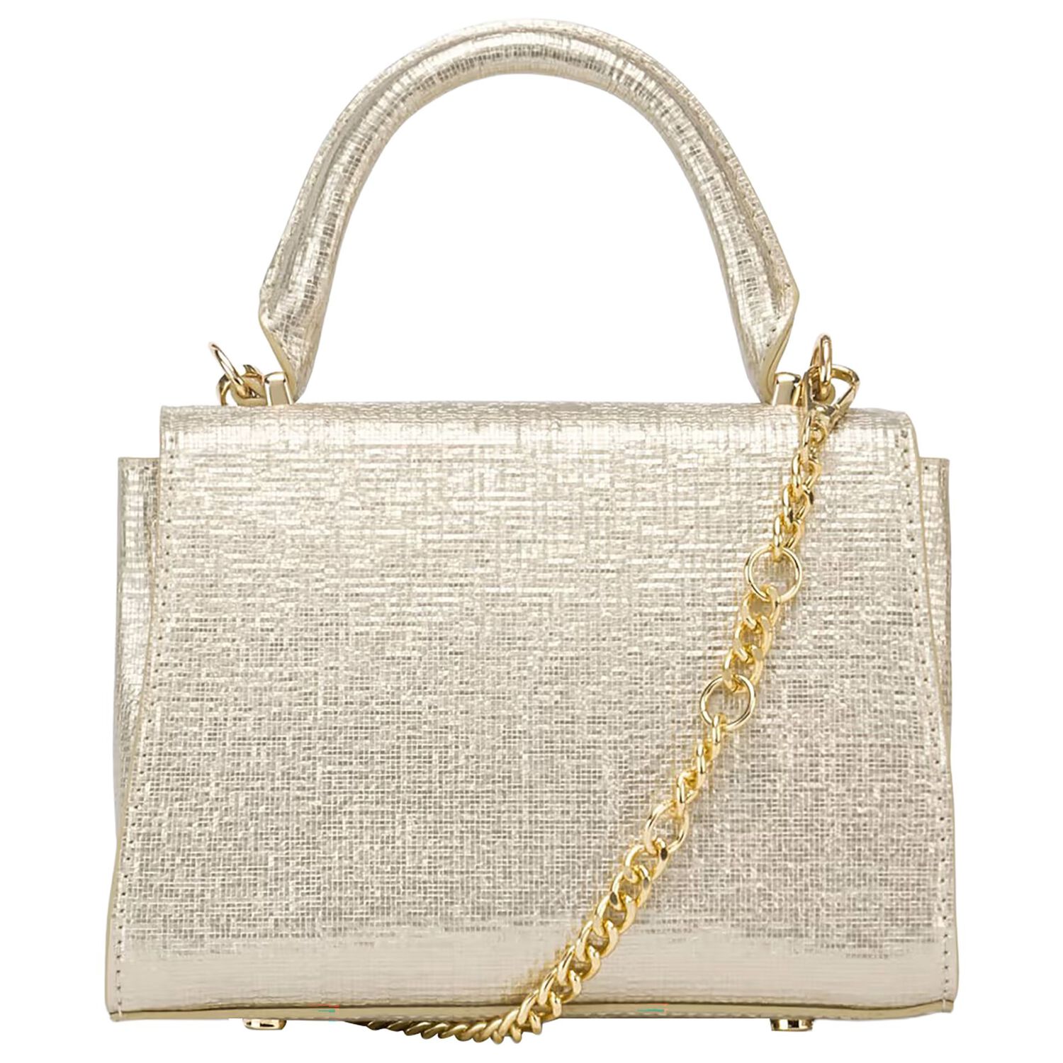 Girls Gold Textured Faux Leather Handbag, 2, hi-res