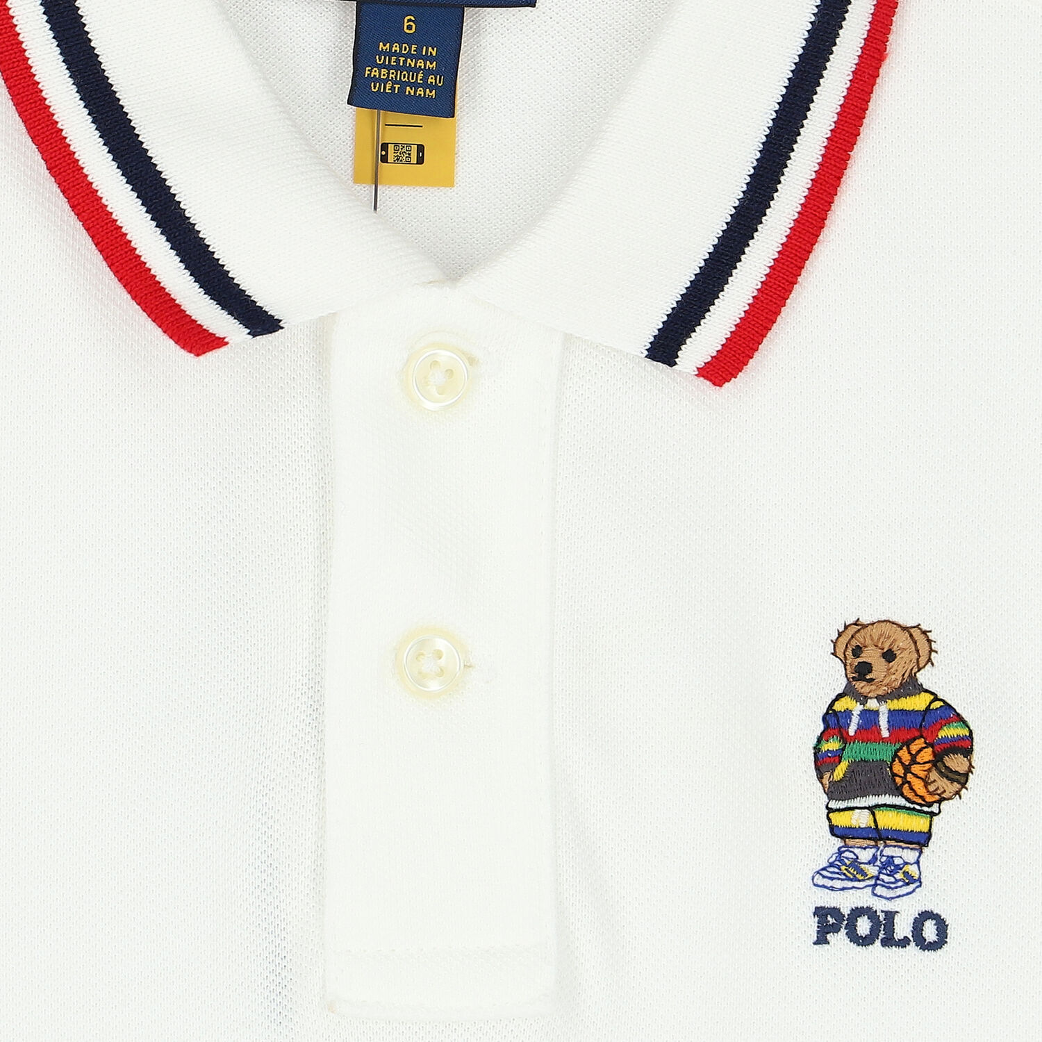Boys White Bear Logo PiquÃ© Polo Shirt, 1, hi-res image number null