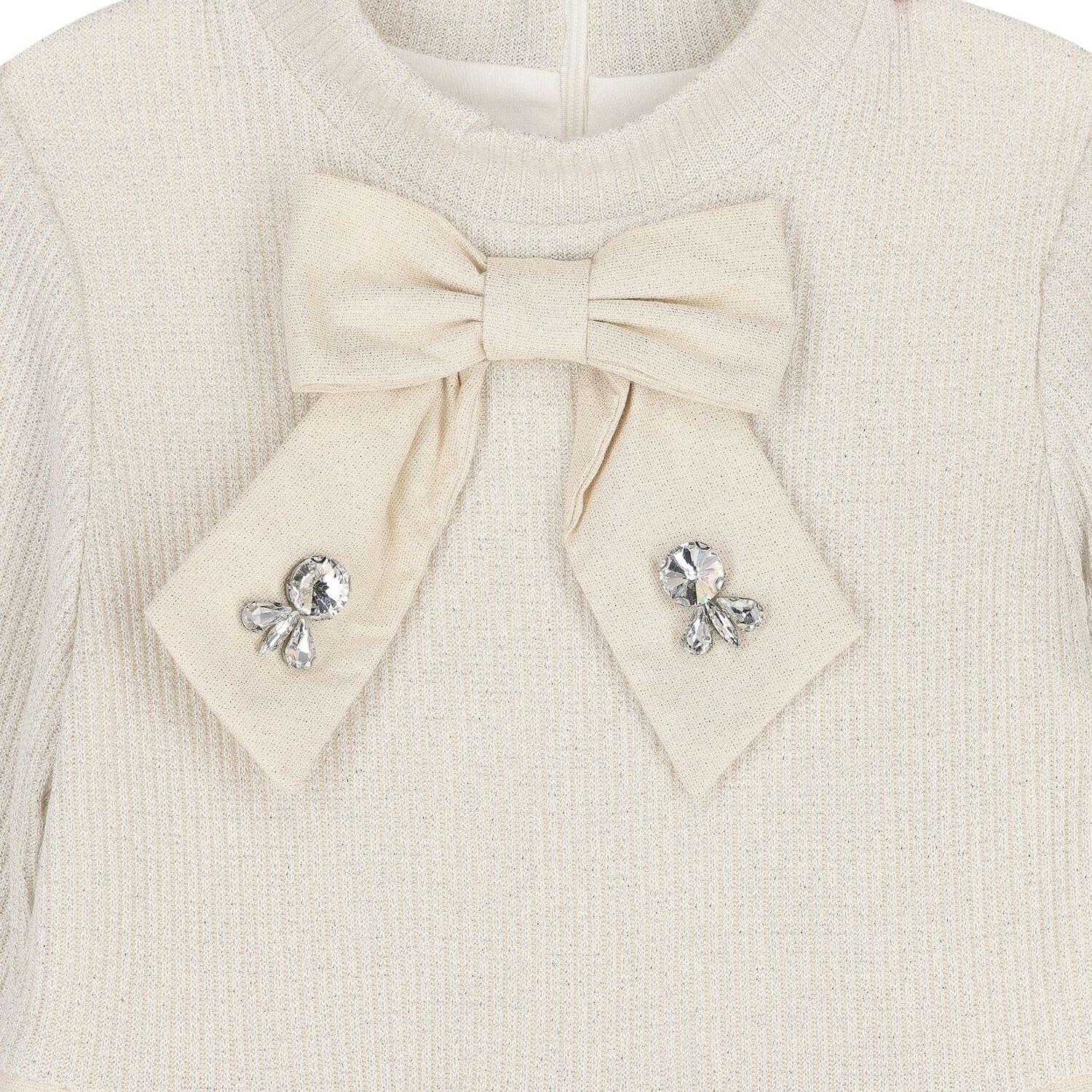 Girls Gold Knitted Bow Dress, 1, hi-res