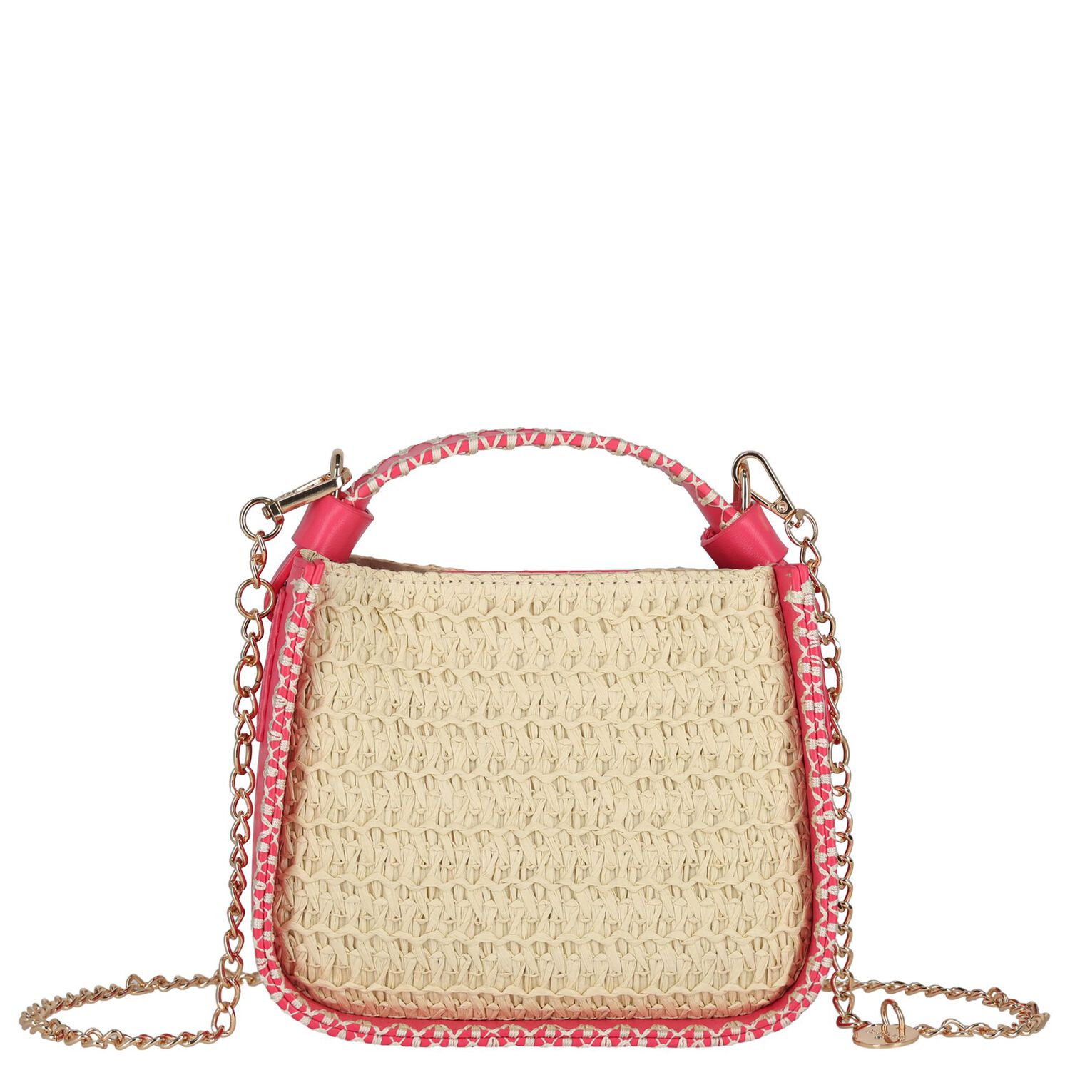 Girls Beige & Pink Straw Handbag, 1, hi-res