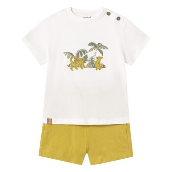 Younger Boys Yellow Cotton Jungle Shorts Set