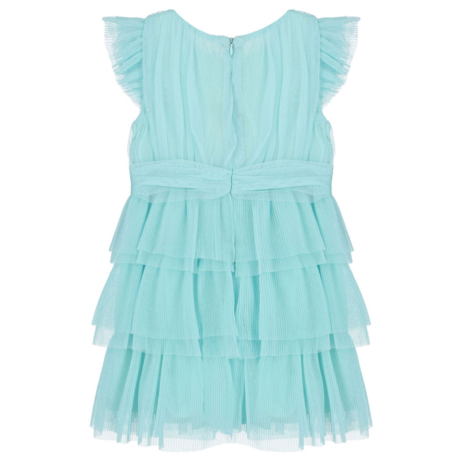 Girls Aqua Pleated Tulle Dress, 2, hi-res image number null