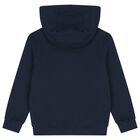 Boys Navy Blue Hooded Zip Up Top, 1, hi-res