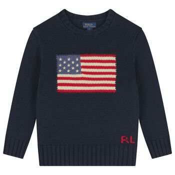 Boys Navy Blue Flag Knitted Sweatshirt