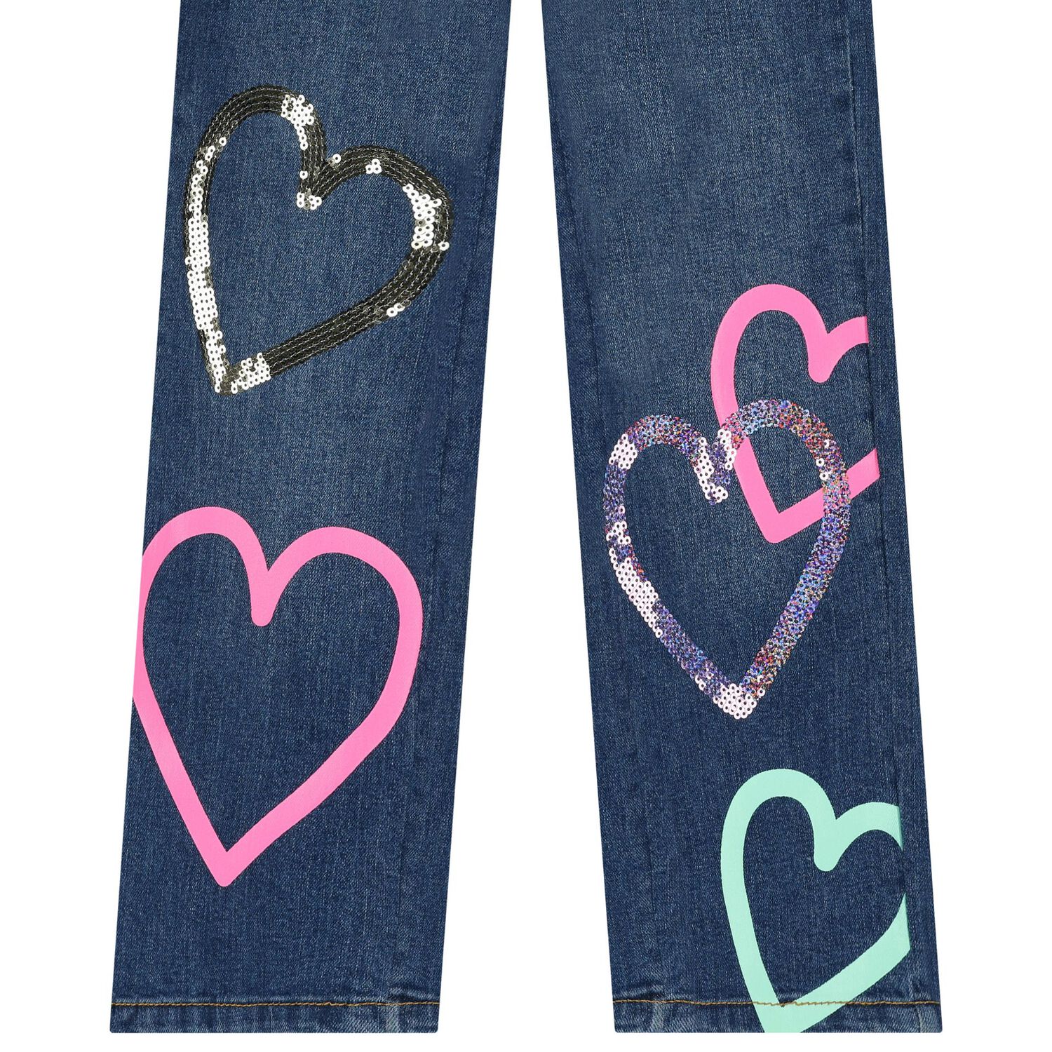 Girls Blue Hearts Denim Jeans, 1, hi-res