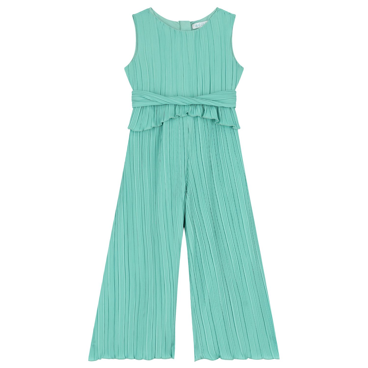 Girls Green Pleated Chiffon Jumpsuit, 1, hi-res image number null