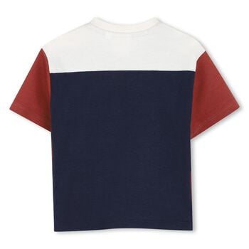 Younger Boys Navy Blue, Ivory & Orange Logo T-Shirt