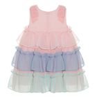 Baby Girls Pink & Blue Chiffon Ruffle Dress, 1, hi-res