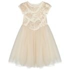 Girls Beige & Gold Tulle Dress, 1, hi-res