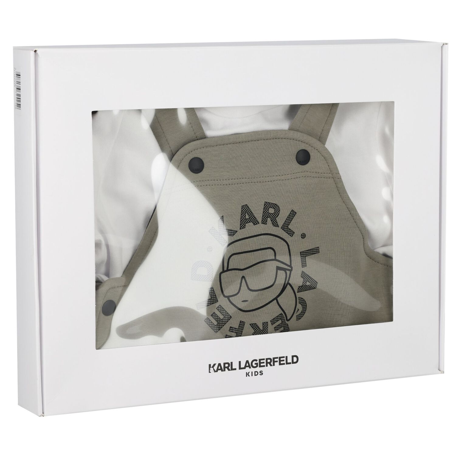 Younger Boys Green & White Ikonik Karl Dungaree Set , 1, hi-res