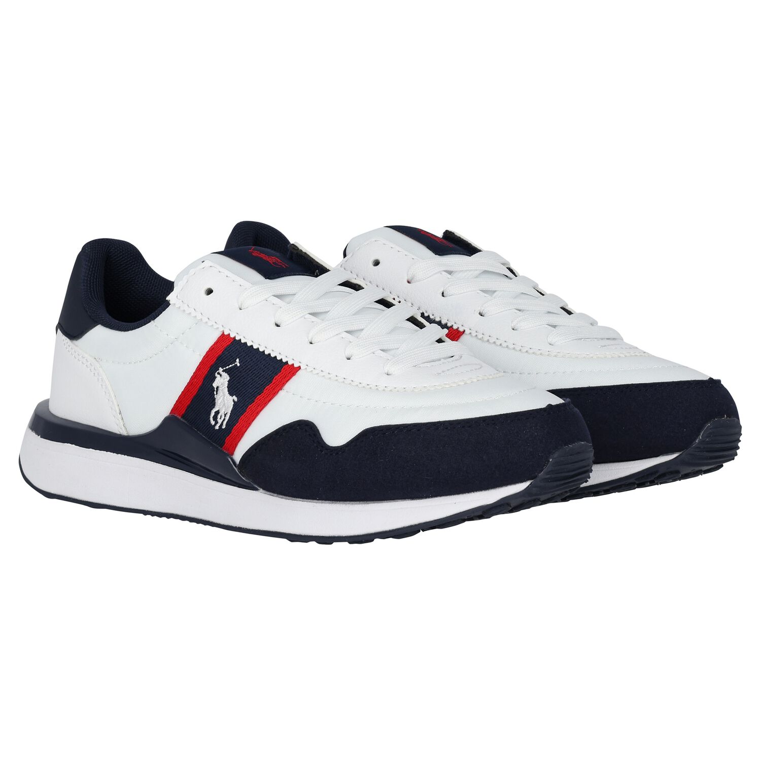 Boys White & Navy Blue Logo Trainers, 1, hi-res image number null