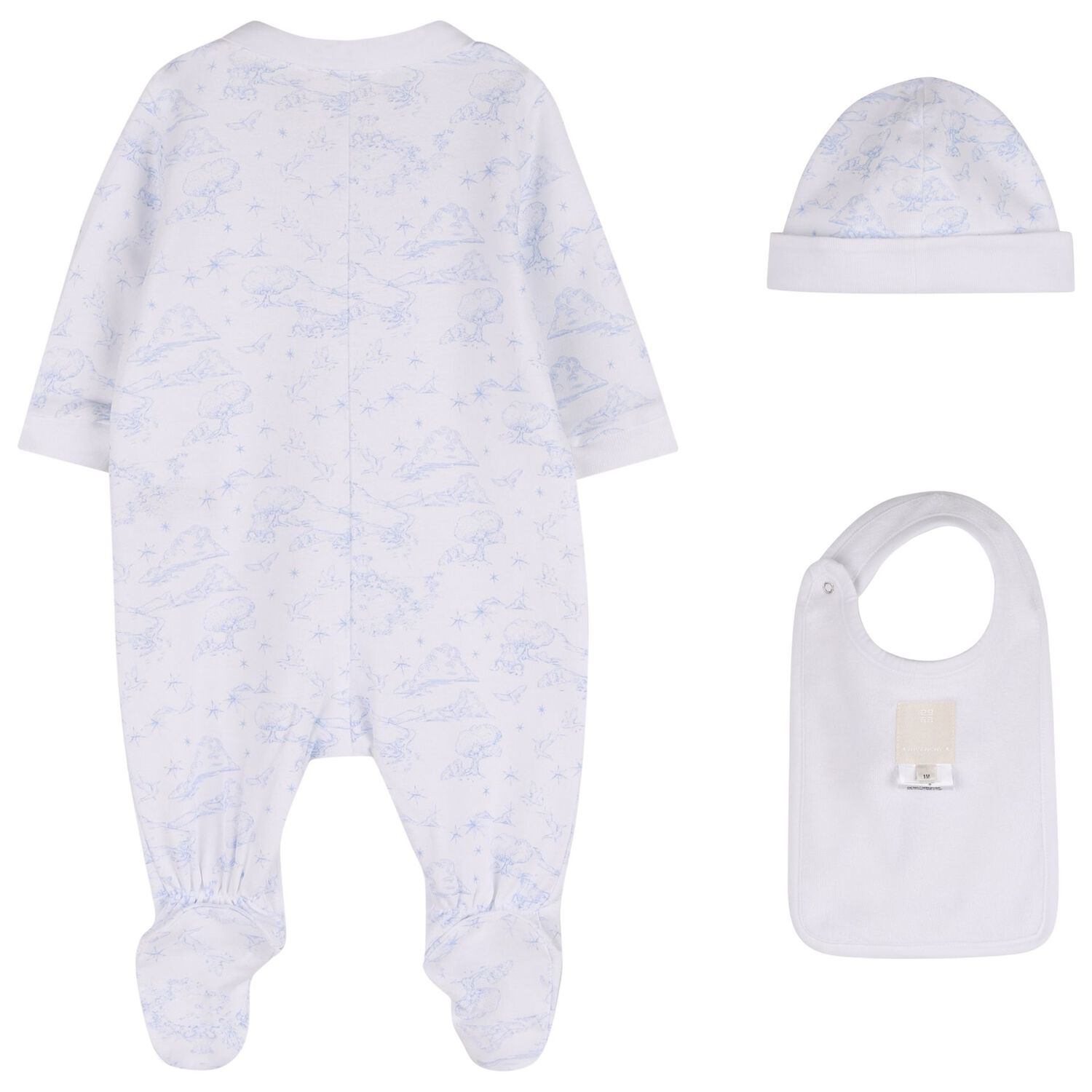 White & Blue Toile de Jouy Babygrow Gift Set, 1, hi-res